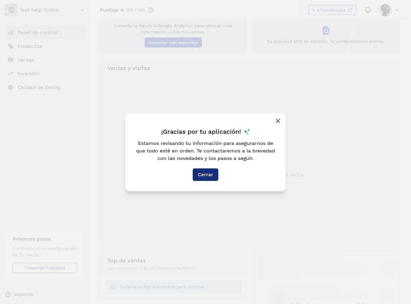 Mensaje de agradecimiento por la aplicación