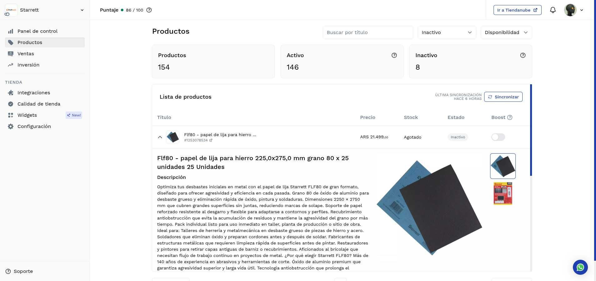 Detalle expandido de un producto