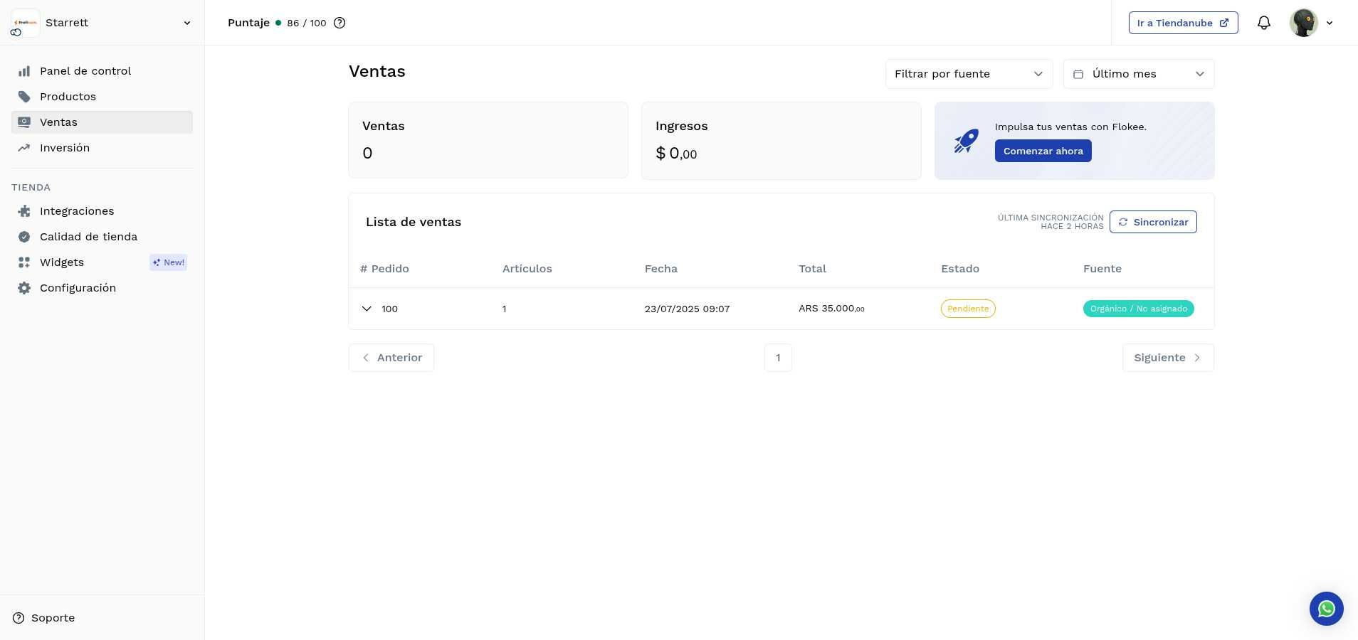 Panel de ventas de Flokee
