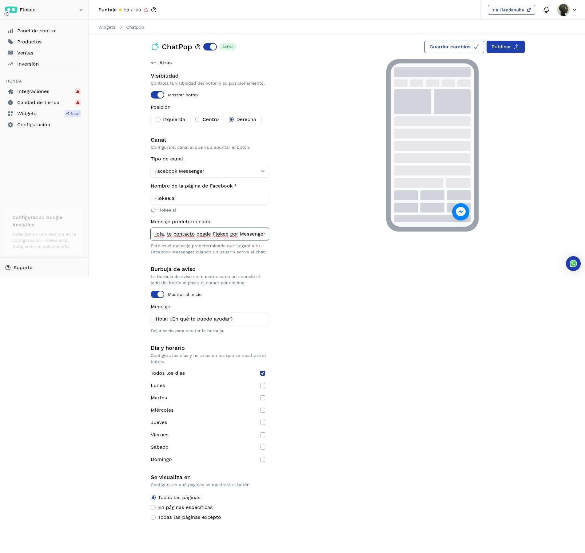 Configuración de Facebook Messenger